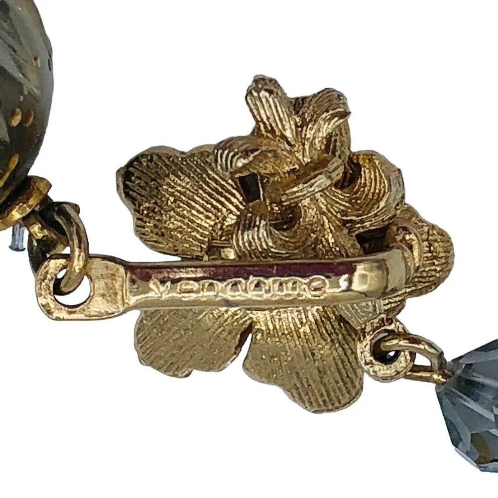 Runway Vendome Lucite Necklace Gold Fleck Art Glass Beads Clip Earrings Set